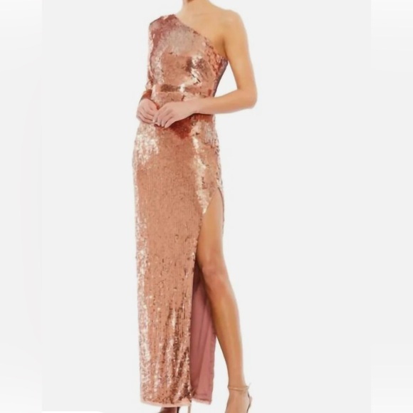 NWT Copper Sequin One Shoulder Gown - Picture 1 of 6